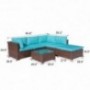 OC Orange-Casul 6-Piece Outdoor Patio Sectional Sofa Set Brown Wicker Furniture Set with Turquoise Seat Cushions & Tempered G