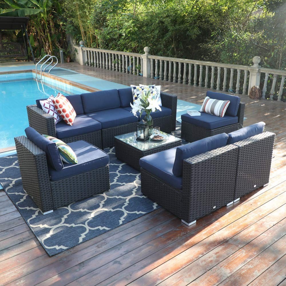 PHI VILLA Outdoor Sectional Sofa Patio Wicker Furniture Set