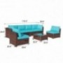 OC Orange-Casual Outdoor Sectional Sofa 7-Piece Wicker Furniture Set with Turquoise Seat Cushions, Glass Coffee Table & Singl