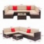 Tenozek 7 Pieces Outdoor Furniture Patio Sectional Sofa Wicker Patio Set All Weather PE Rattan Conversation Set Brown, 6 Seat