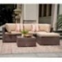 SUNSITT 5 Piece Patio Outdoor Furniture Set, All Weather Rattan Sectional Sofa with Ottoman & Washable Cushions, Brown Wicker