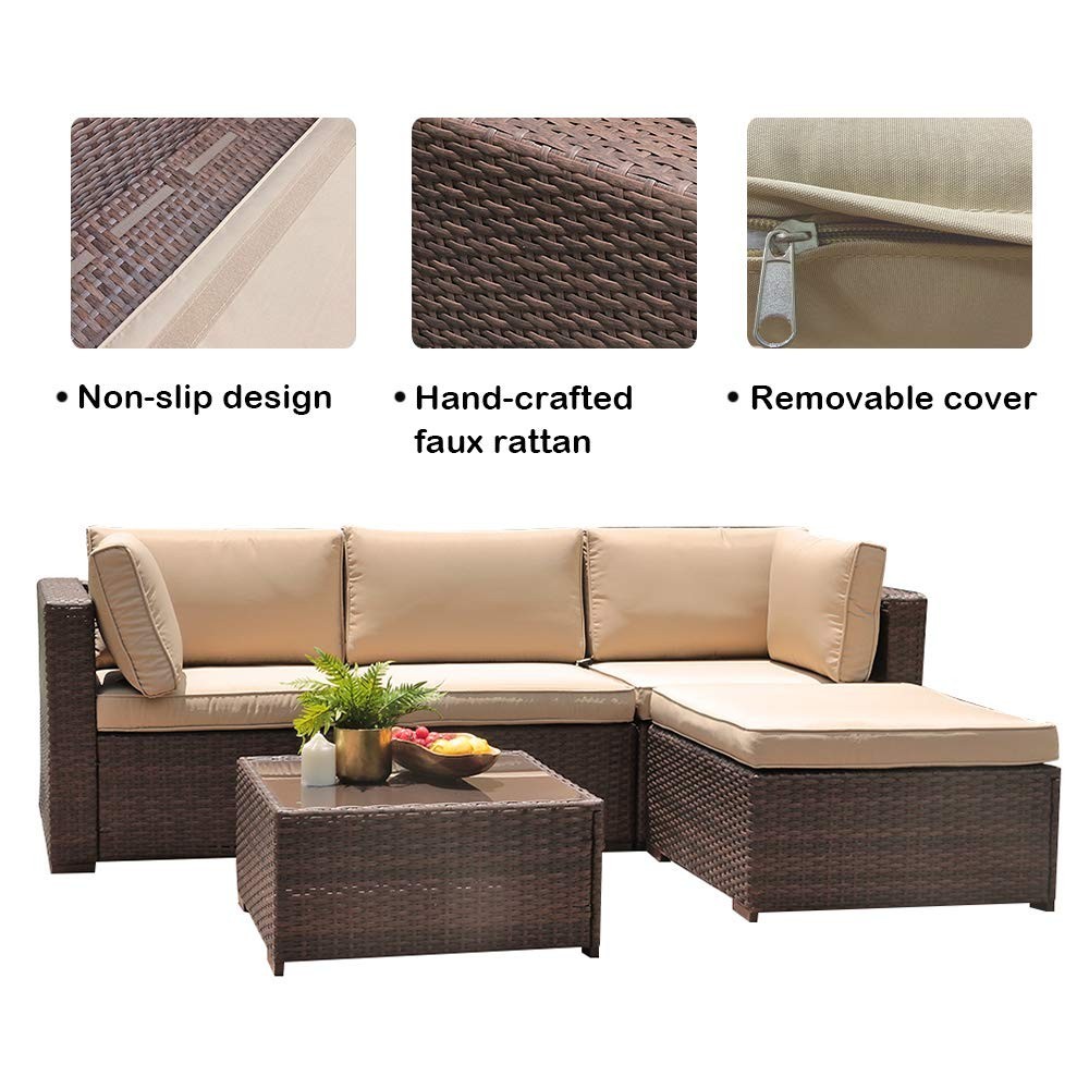 SUNSITT 5 Piece Patio Outdoor Furniture Set, All Weather Rattan