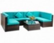 7 PCS Outdoor Rattan Wicker Furniture Set Garden Patio Sectional Sofa with Cushioned Seat and Glass Coffee Table for Poolside