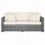 Best Choice Products Outdoor Wicker Sofa, All-Weather Patio Couch with Beige Cushions, Seats 3 - Gray