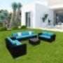 Peach Tree 9 PCs Outdoor Patio PE Rattan Wicker Sofa Sectional Furniture Set with 2 Pillows and Tea Table