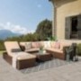 Patiorama Outdoor Furniture Sectional Sofa Set  Upgrade 7-Piece Set  All-Weather Brown Wicker with Beige Seat Cushions &Glass