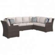Ashley Furniture Signature Design - Salceda Outdoor 3-Piece Sectional Set - Sofa Sectional & Chair with Cushions - Beige & Br