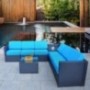 MCombo Outdoor Patio Black Wicker Furniture Sectional Set All-Weather Resin Rattan Chair Conversation Sofas with Water Resist
