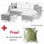 PHI VILLA 5-Piece Patio Furniture Set Rattan Sectional Sofa with Tea Table, Ottoman and Free Patio Sofa Cover, Beige