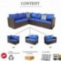 Outside Rattan Sofa Patio Furniture PE Rattan w/Cushion Outdoor Conversation Seating Pool Deck Couch Brown Wicker Royal Blue 