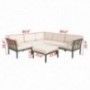 Patio Festival Conversation Set,Outdoor Metal Furniture 6 Seat All-Weather Sectional Sofa Set with Cushioned Seat for Garden,