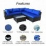 Patio Rattan Furniture 6pcs Outdoor Wicker Sofa Set Black Couch Sectional Set Conversation Cushioned Sofa