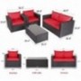 Kinbor New 4 PCs Rattan Patio Outdoor Furniture Set Garden Lawn Sofa Sectional Set Black  Red 