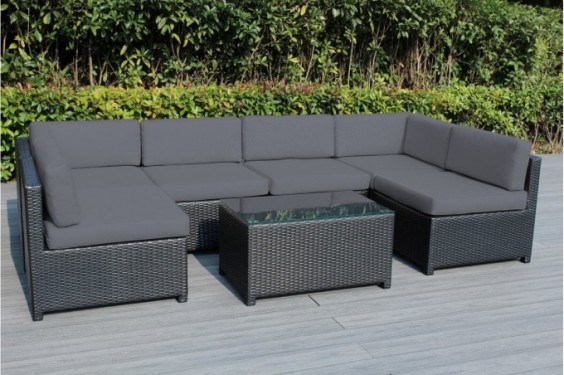 Ohana Mezzo 7-Piece Outdoor Wicker Patio Furniture Sectional Conversation Set, Black Wicker with Gray Cushions - No Assembly 