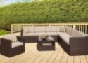 SOLAURA 7 Pieces Outdoor Sectional Furniture Brown Wicker Conversation Sofa Set with Light Brown Cushion and Glass Coffee Tab