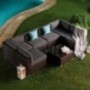 COSIEST 7-Piece Outdoor Patio Furniture Chocolate Brown Wicker Executive Sectional Sofa w Dark Grey Thick Cushions, Glass-Top