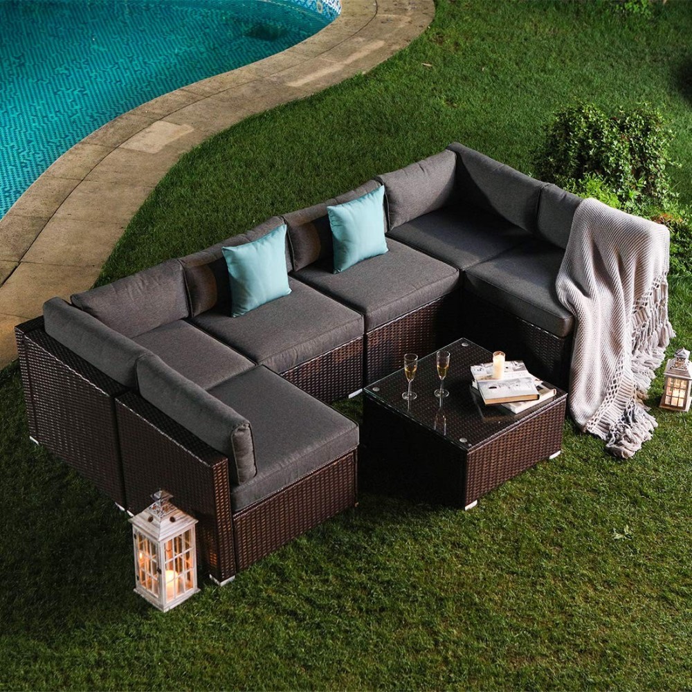 COSIEST 7Piece Outdoor Patio Furniture Chocolate Brown Wicker