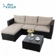 PHI VILLA 3-Piece Patio Furniture Set Rattan Sectional Sofa Wicker Furniture, Beige