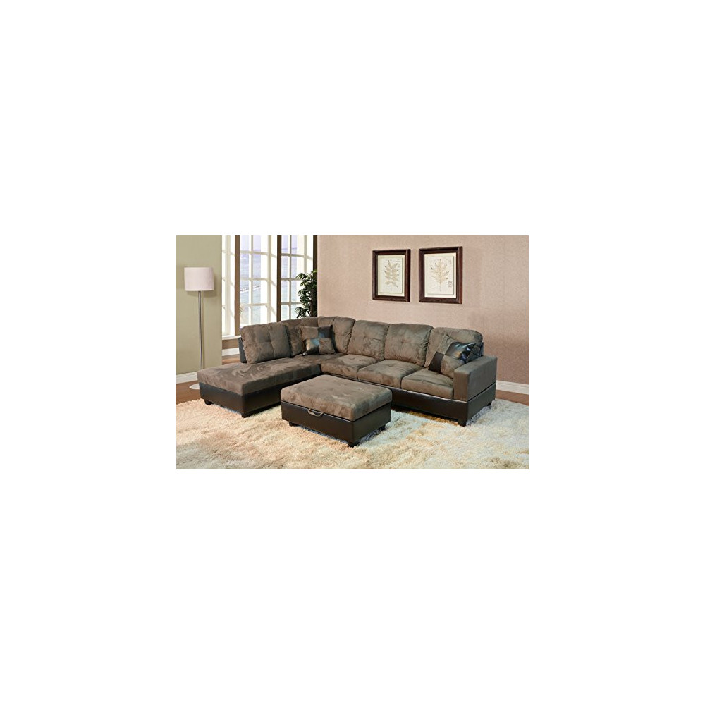 Lifestyle Furniture Left Hand 3PC Sectional Sofa Set,Microfiber Cushion & Faux Leather Base,Taupe LFSF102A 