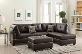 Poundex F6973 Bobkona Viola Faux Leather Left or  Right Hand Chaise Sectional Set with Ottoman  Pack of 3 , Espresso