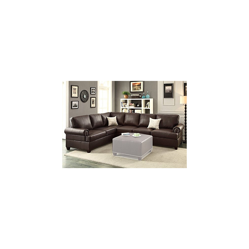 Poundex F7770 Bobkona Cady Bonded Leather Left or Right Hand Reversible Sectional, Espresso