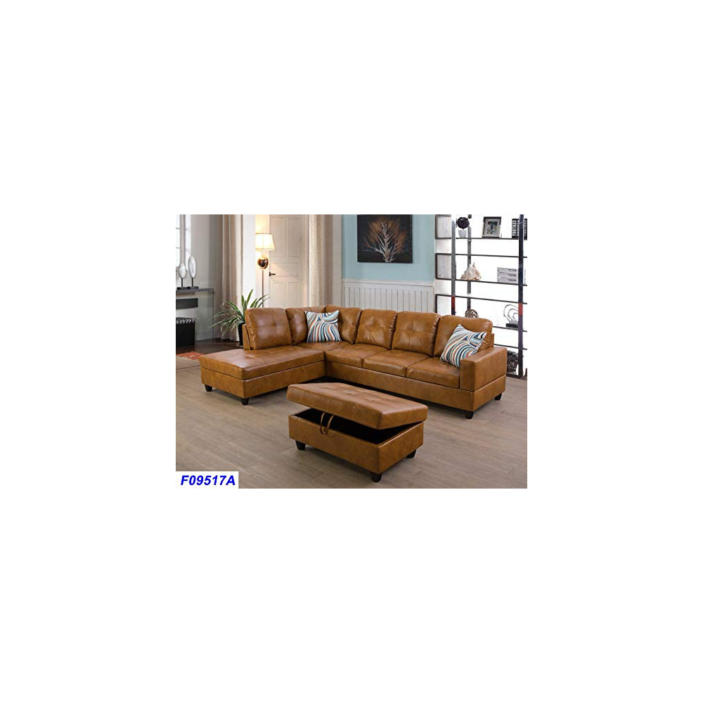 Lifestyle Furniture Left Facing 3PC Sectional Sofa Set,Faux Leather,Ginger LSF09517A 