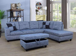 Beverly Fine Furniture Right Facing Linen Russes Sectional Sofa Set With Ottoman, Grey