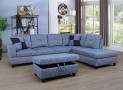 Beverly Fine Furniture Right Facing Linen Russes Sectional Sofa Set With Ottoman, Grey