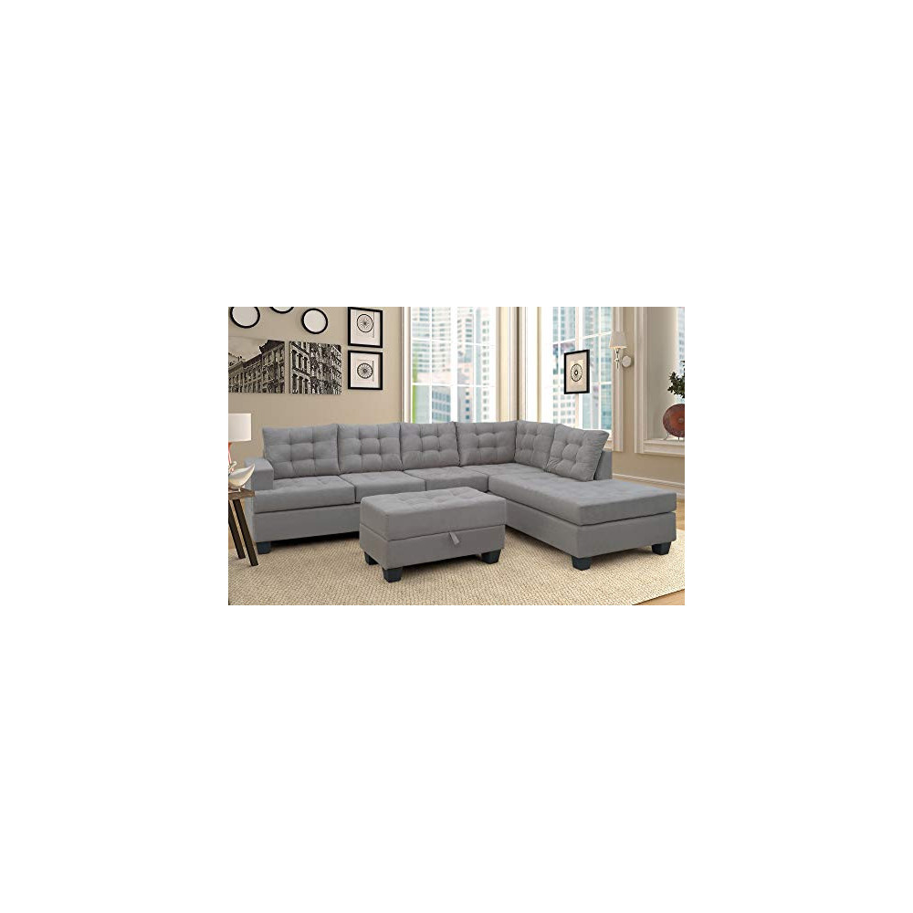 Merax Sectional Sofa with Chaise and Ottoman 3-Piece Sofa for Living Room Furniture, Gray 