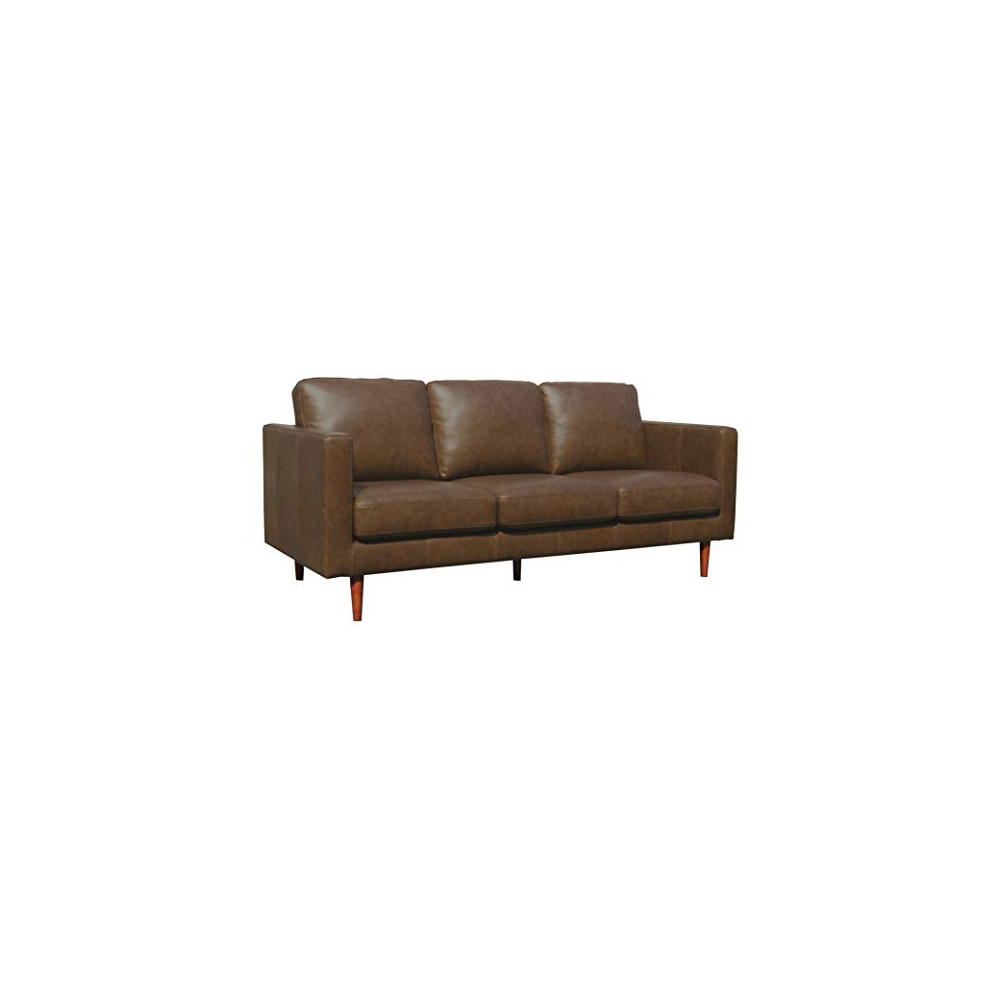 Rivet Revolve Modern Leather Sofa Couch, 80"W, Chestnut