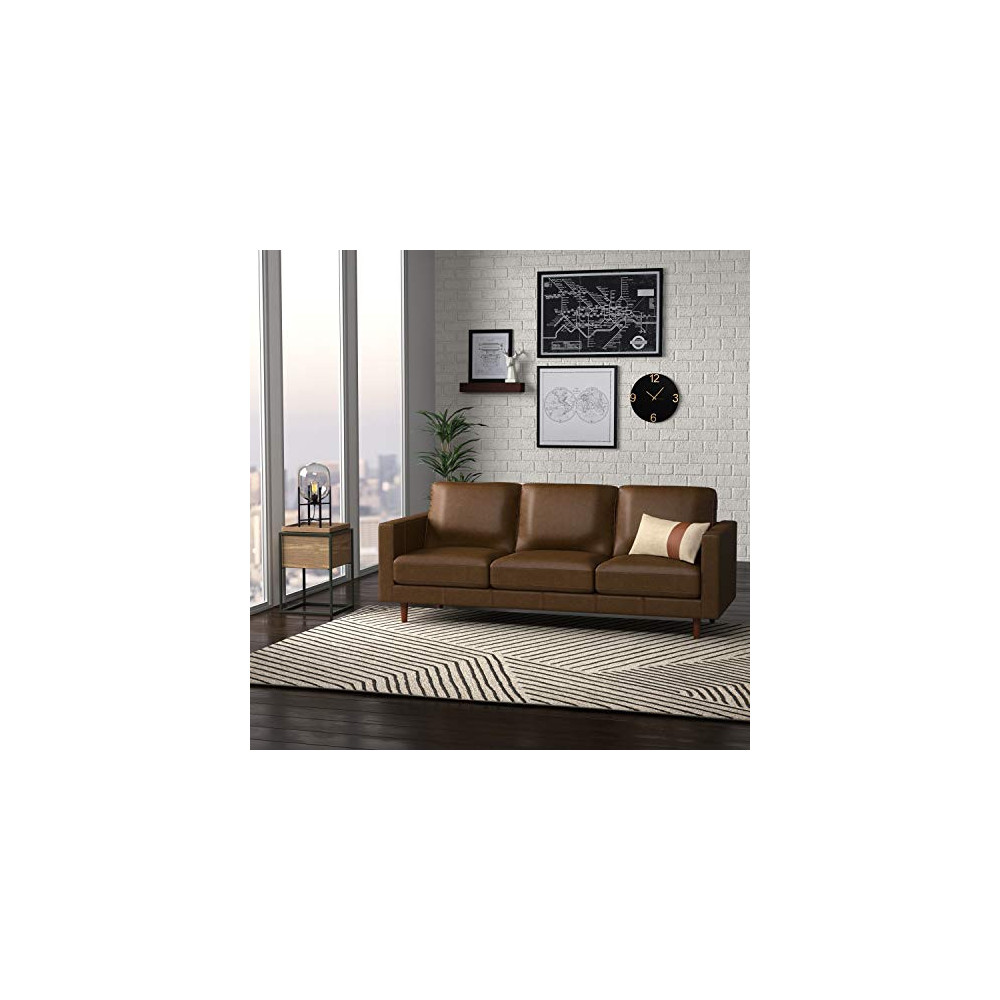 Rivet Revolve Modern Leather Sofa Couch, 80"W, Chestnut Universe