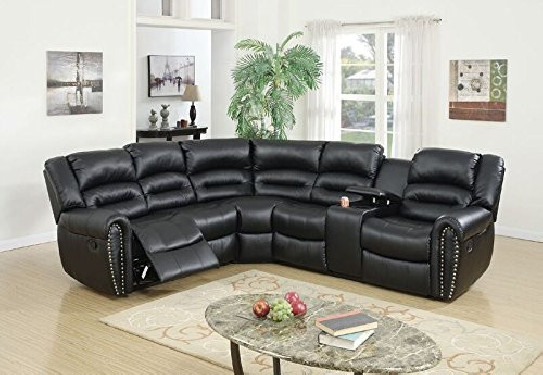 Poundex Tamanna Black Bonded Leather Reclining Sectional Sofa