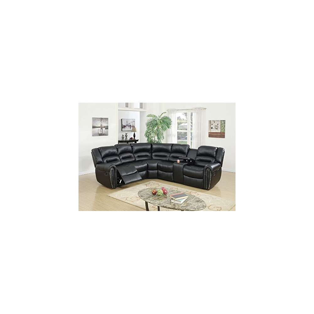 Poundex Tamanna Black Bonded Leather Reclining Sectional Sofa