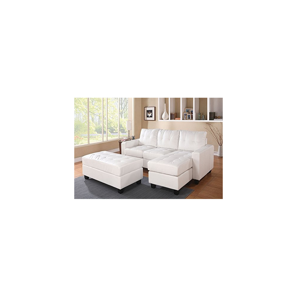 ACME Lyssa Sectional Sofa w/Ottoman - 51210 - White Bonded Leather Match