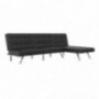 DHP Emily Sectional Futon Sofa with Convertible Chaise Lounger, Black Faux Leather