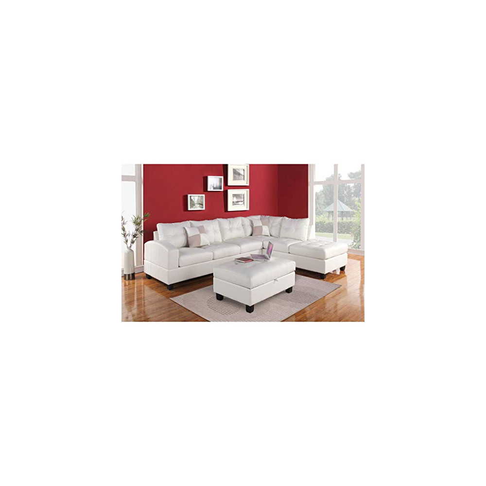 ACME Kiva White Bonded Leather Reversible Sectional Sofa with 2 Pillows