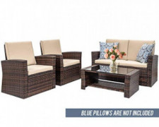 FDW Sectional Sofa Rattan Chair Wicker Conversation Set Outdoor Backyard Porch Poolside Balcony Garden Furniture with Coffee 