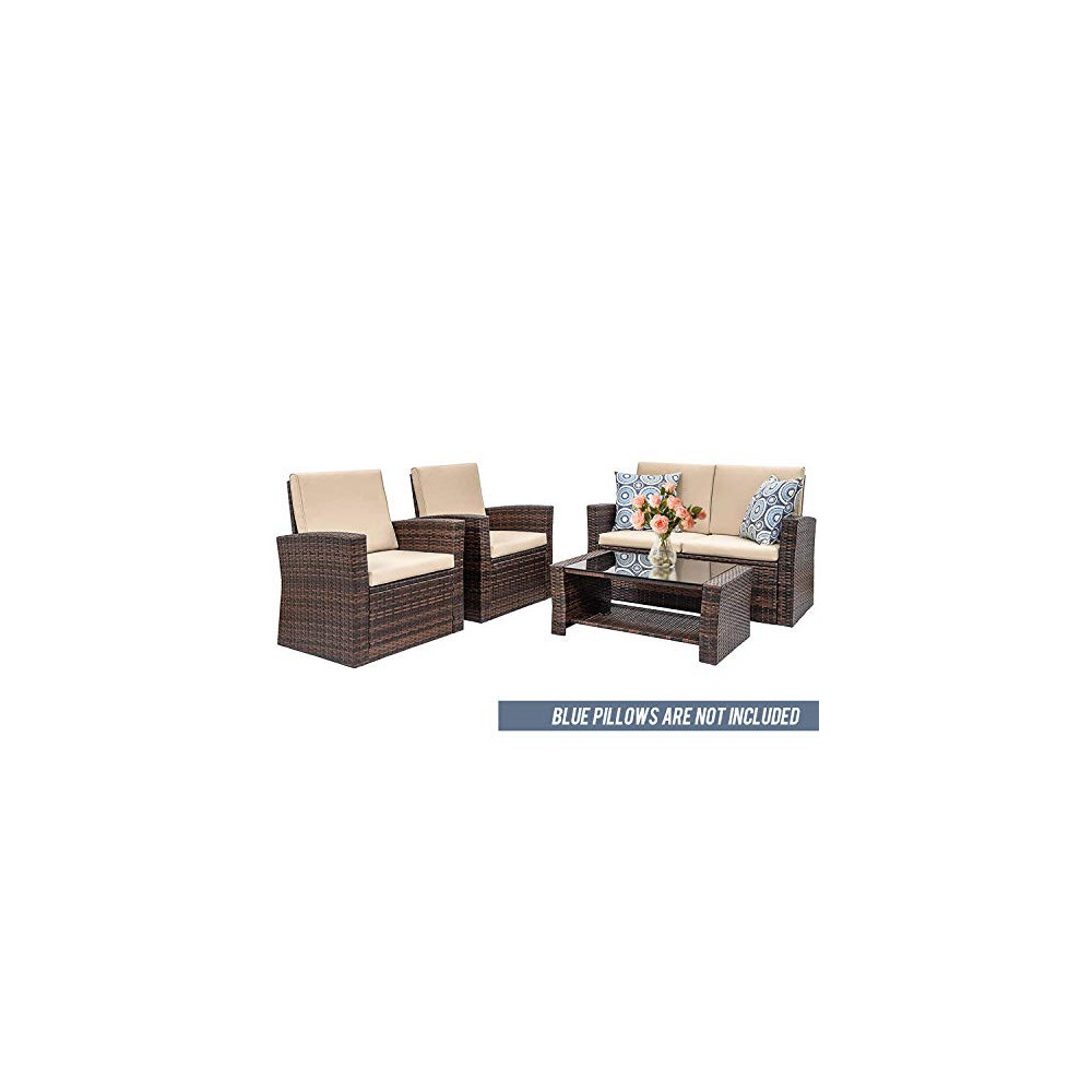 FDW Sectional Sofa Rattan Chair Wicker Conversation Set Outdoor Backyard Porch Poolside Balcony Garden Furniture with Coffee 