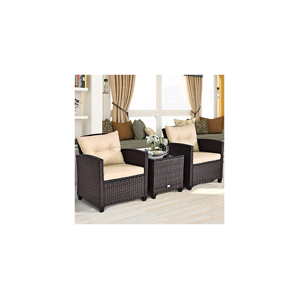 Tangkula 3 Pieces Patio Furniture Set, PE Rattan Wicker 3 Pcs