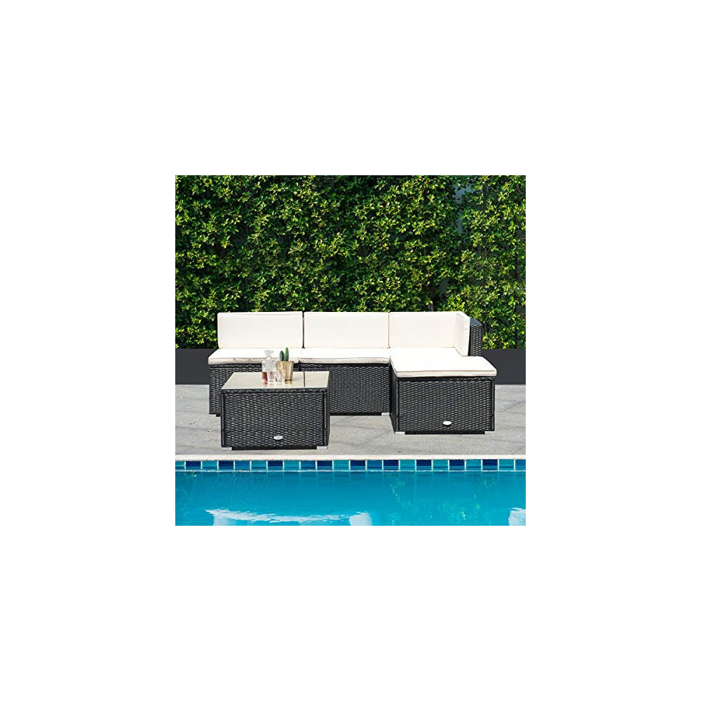 Tangkula 5 PCS Patio Furniture Sets, Outdoor Conversation Set, Wicker Combination Furniture for Outdoor Indoor, Modern Wicker