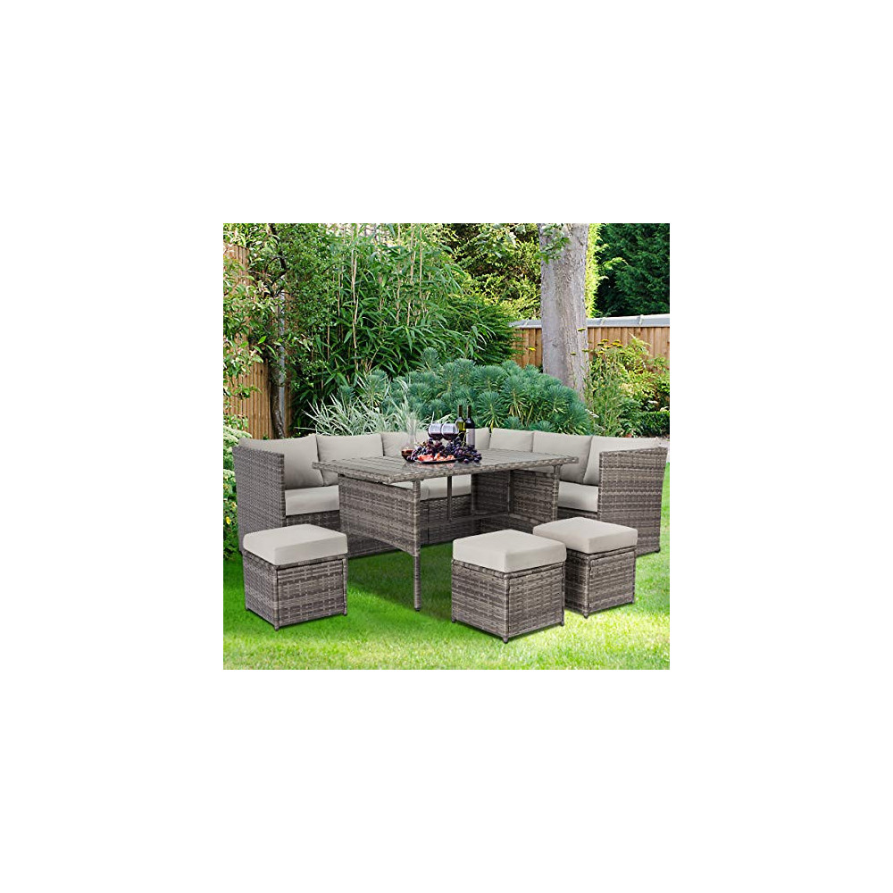 U-MAX Patio Furniture Sets 7 Pieces Outdoor Conversation Set All Weather Wicker Sectional Sofa Couch Dining Table Chair with 