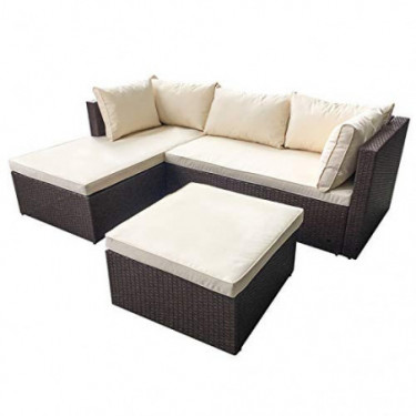 AmazonBasics Outdoor Patio Garden 3-pc Wicker Rattan Sectional Sofa Lounge Set with Cushions and Ottoman  Brown 