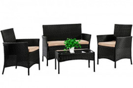 Patio Furniture Set 4 Piece Outdoor Wicker Sofas Rattan Chair Wicker Conversation Set Coffee Table Bistro Sets for Pool Backy