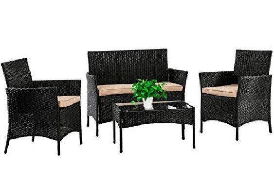 Patio Furniture Set 4 Piece Outdoor Wicker Sofas Rattan Chair Wicker Conversation Set Coffee Table Bistro Sets for Pool Backy