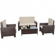 Flamaker 4 Pieces Patio Furniture Set Outdoor Furniture Set Rattan Conversation Sofa Set with Coffee Table for Garden Poolsid