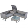 TANGKULA Patio Furniture Set 4 Piece, Outdoor Wicker Rattan Sectional Sofa Set with Storage and Coffee Table, Suitable for La