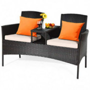 HAPPYGRILL Outdoor Loveseat Set Patio Wicker Conversation Set with Removable Cushions and Coffee Table Sofa Outdoor Rattan So