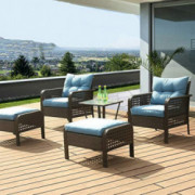 eclife Outdoor Patio Furniture Sets Rattan Sofa 5 PCS Rattan Chair Wicker Conversation Sofa Set Black Sofa Couch Furniture Se