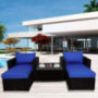 Outdoor Rattan Couch Wicker Sectional Conversation Sofa Set Lawn Garden Patio Furniture Set Rattan Royal Blue Cushion