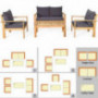 Tangkula Outdoor 4-Piece Acacia Wood Chat Set, 4 Seater Acacia Wood Conversation Sofa and Table Set with Water Resistant Cush